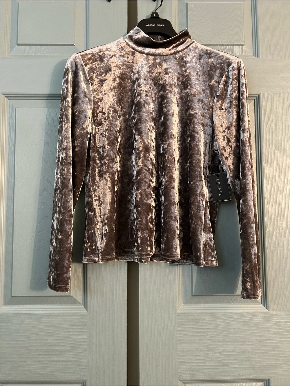 Mock Neck Crushed Velvet long sleeve in Pewter